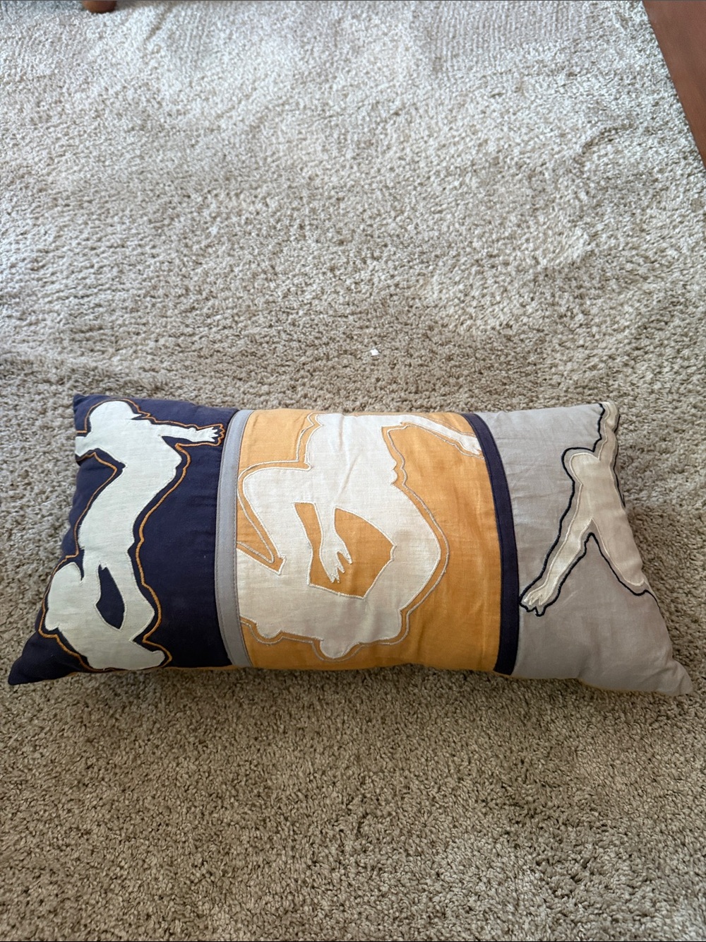 Decorative Sports Silhouette Lumbar Pillow in Navy, Mustard, and Gray